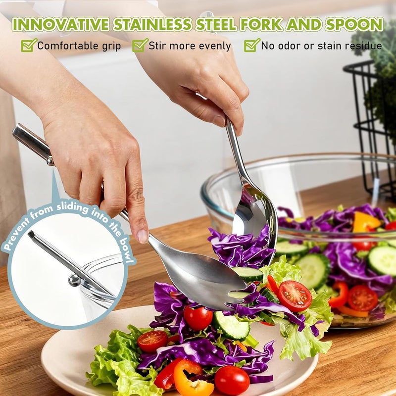 Greentainer Salad Bowl Set of 3 Salad Servers Stainless Steel with Salad Bowl, Round Bowl, Glass Salad Bowl, Dishwasher Safe - Image 3