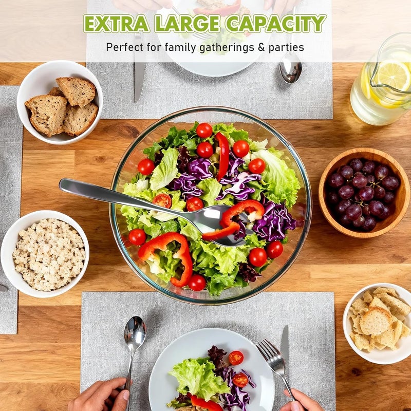 Greentainer Salad Bowl Set of 3 Salad Servers Stainless Steel with Salad Bowl, Round Bowl, Glass Salad Bowl, Dishwasher Safe - Image 2