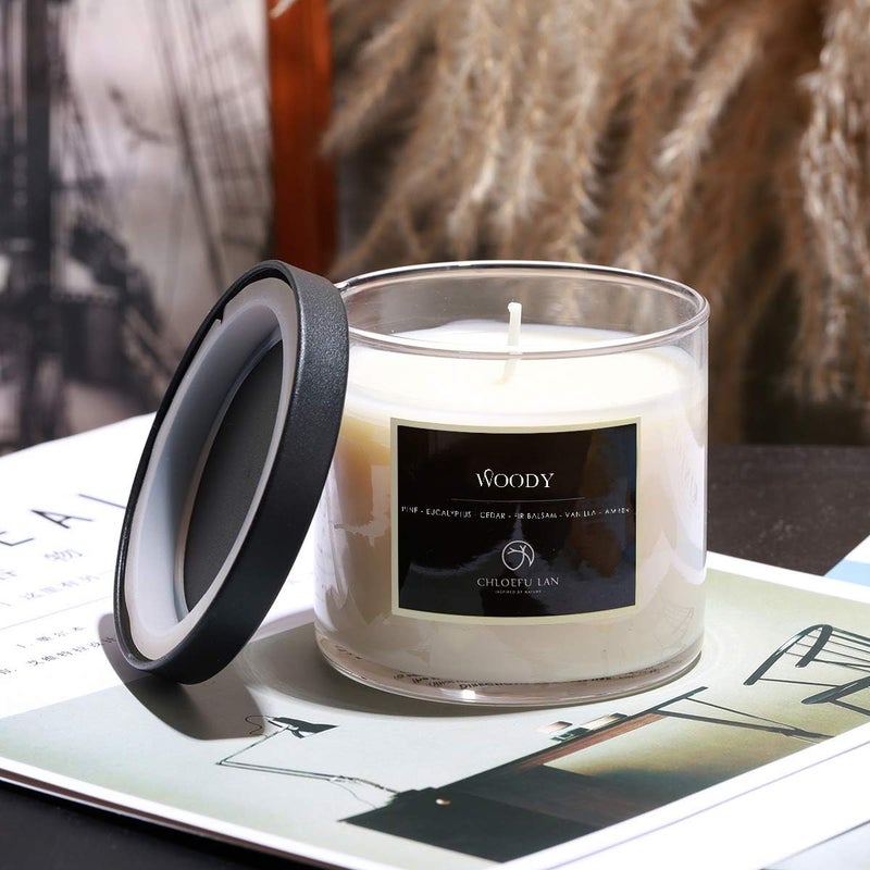Chloefu LAN Scented Candles for Men | Premium Wood Soy Candles for Men & Women | All-Natural Soy Candles, Home Decor Scented Candles | Non-Toxic, Ultra Clean Burn Aromatherapy White Jar Candle 2 Pack - Image 3