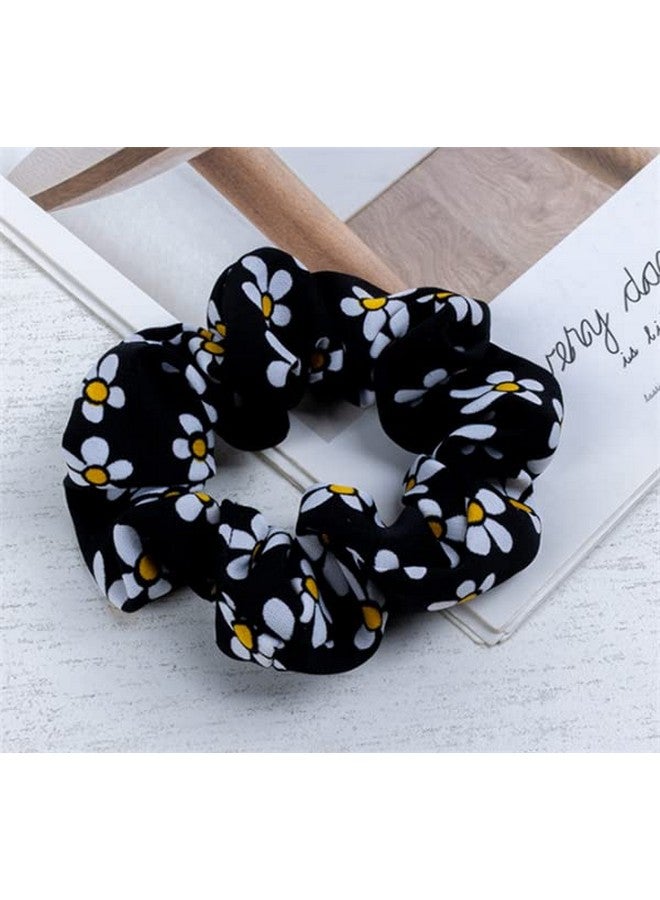 Guqqeuc Daisy Scrunchies Hair Elastics for Women Girls Satin Hair Scrunchies with Daisy Flower Hair Rubber Bands for Thick Hair Styling Accessories 5 Pcs - Image 4