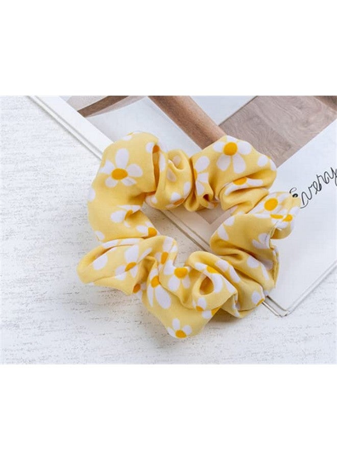 Guqqeuc Daisy Scrunchies Hair Elastics for Women Girls Satin Hair Scrunchies with Daisy Flower Hair Rubber Bands for Thick Hair Styling Accessories 5 Pcs - Image 2