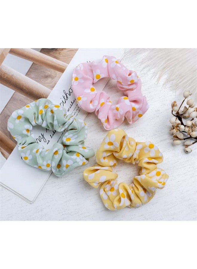 Guqqeuc Daisy Scrunchies Hair Elastics for Women Girls Satin Hair Scrunchies with Daisy Flower Hair Rubber Bands for Thick Hair Styling Accessories 5 Pcs - Image 5