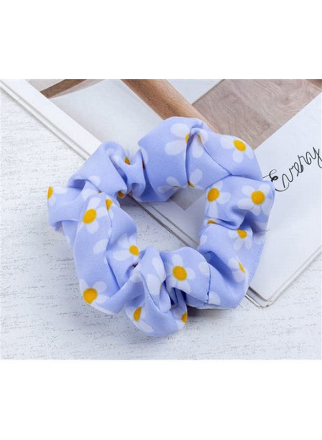 Guqqeuc Daisy Scrunchies Hair Elastics for Women Girls Satin Hair Scrunchies with Daisy Flower Hair Rubber Bands for Thick Hair Styling Accessories 5 Pcs - Image 3