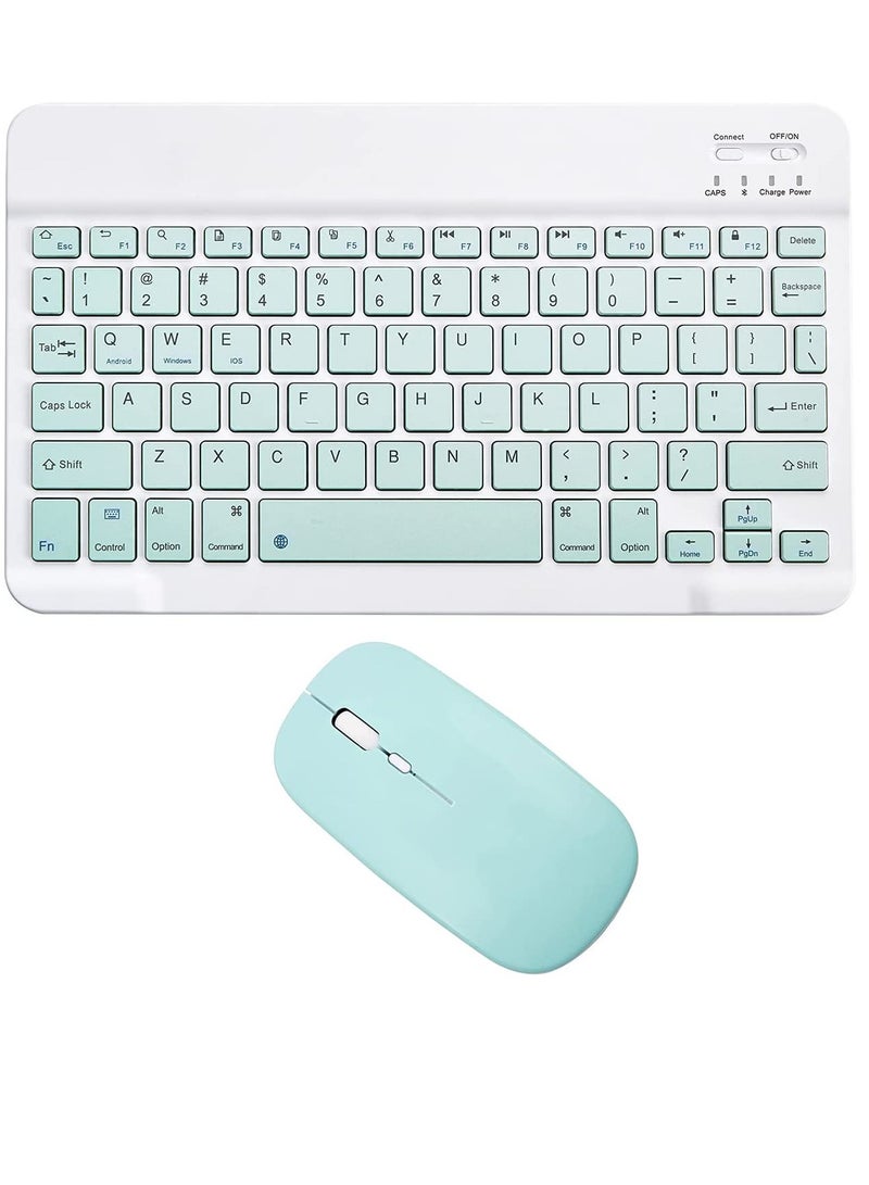 Rechargeable Bluetooth Keyboard and Mouse Combo Ultra-Slim Portable Compact Wireless Mouse Keyboard Set for Android Windows Tablet Cell Phone iPhone iPad Pro Air Mini, iPad OS/iOS 13 and above (Green) - Image 1