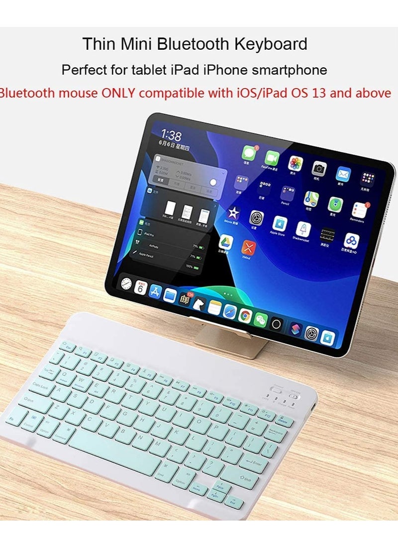 Rechargeable Bluetooth Keyboard and Mouse Combo Ultra-Slim Portable Compact Wireless Mouse Keyboard Set for Android Windows Tablet Cell Phone iPhone iPad Pro Air Mini, iPad OS/iOS 13 and above (Green) - Image 3