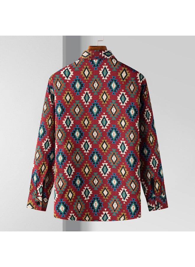 ROMON Retro Ethnic Style】men's Tweed Shirt Long Sleeve, Men's Long Sleeve Shirt, Men's Shirt Jacket - Image 3
