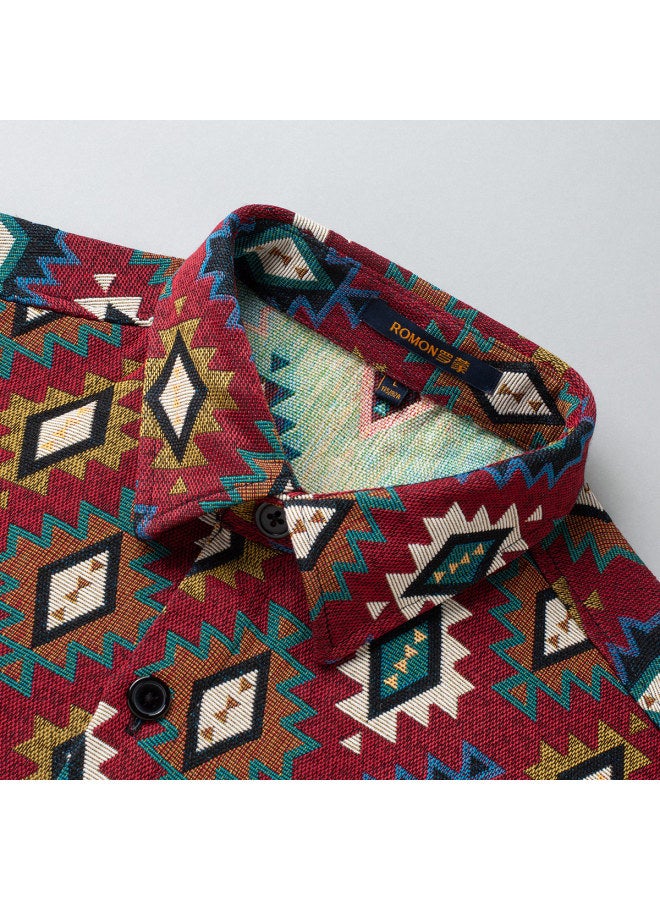 ROMON Retro Ethnic Style】men's Tweed Shirt Long Sleeve, Men's Long Sleeve Shirt, Men's Shirt Jacket - Image 4