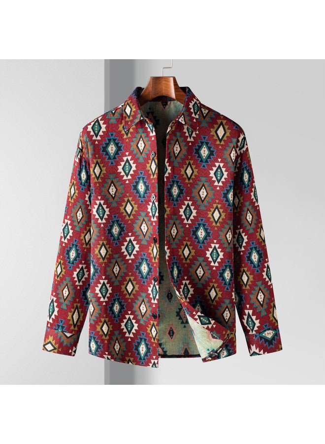 ROMON Retro Ethnic Style】men's Tweed Shirt Long Sleeve, Men's Long Sleeve Shirt, Men's Shirt Jacket - Image 2