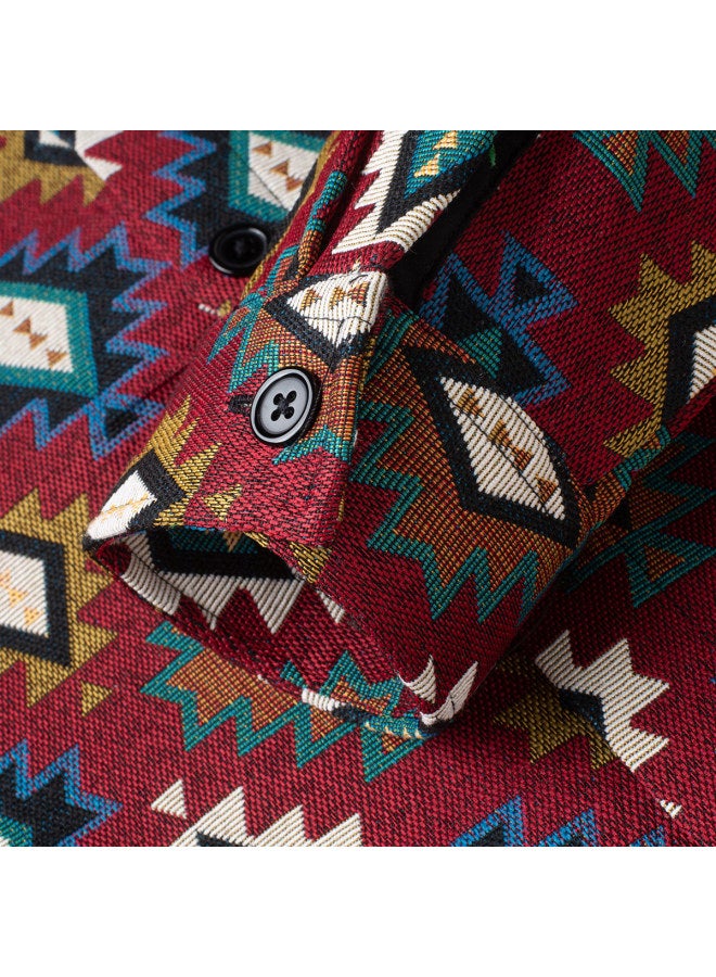 ROMON Retro Ethnic Style】men's Tweed Shirt Long Sleeve, Men's Long Sleeve Shirt, Men's Shirt Jacket - Image 5