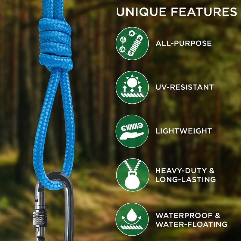 Teceum Rope - 90 Feet X 1/4 Inch (7Mm) - Sky Blue - Strong All-Purpose Utility Rope - Camping  Crafting  Flag Pole  Indoor & Outdoor - Polypropylene Nylon Poly Lightweight Diamond Braided Cord - Image 4