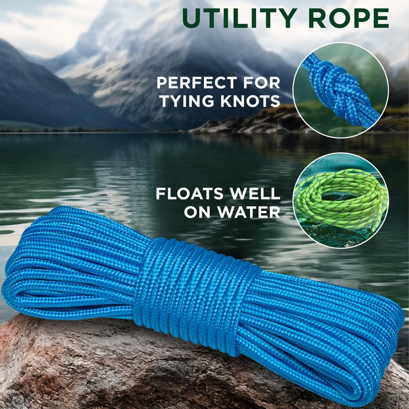 Teceum Rope - 90 Feet X 1/4 Inch (7Mm) - Sky Blue - Strong All-Purpose Utility Rope - Camping  Crafting  Flag Pole  Indoor & Outdoor - Polypropylene Nylon Poly Lightweight Diamond Braided Cord - Image 3
