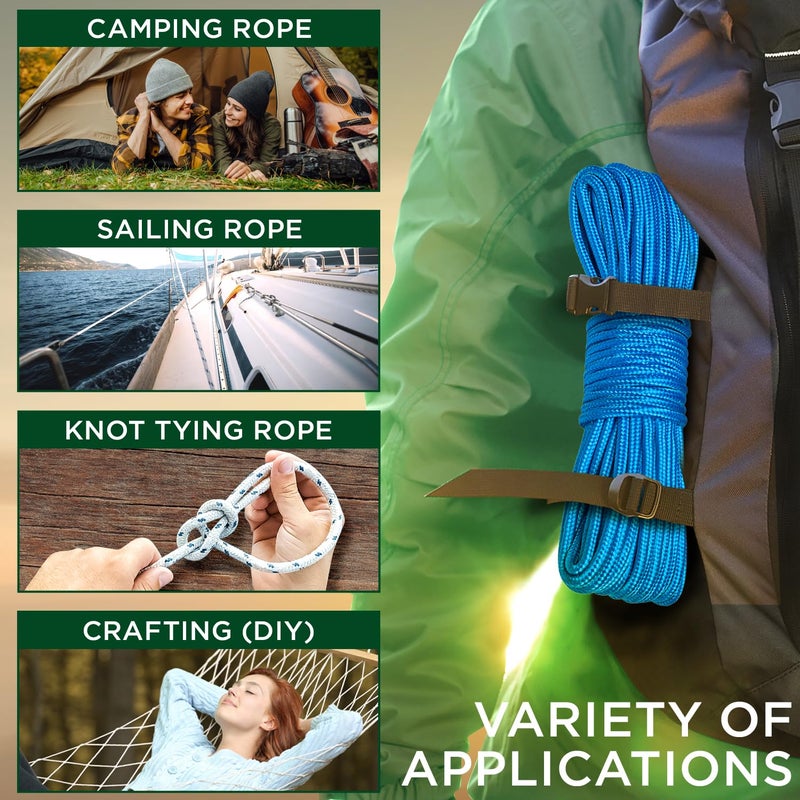 Teceum Rope - 90 Feet X 1/4 Inch (7Mm) - Sky Blue - Strong All-Purpose Utility Rope - Camping  Crafting  Flag Pole  Indoor & Outdoor - Polypropylene Nylon Poly Lightweight Diamond Braided Cord - Image 5