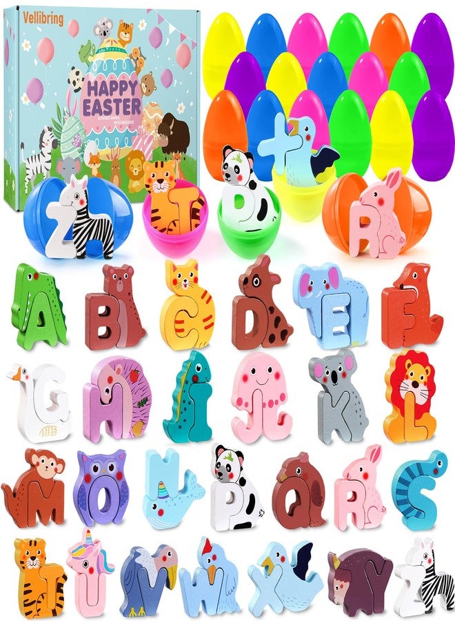 Vellibring 26 Pack Prefilled Easter Eggs with Animal Alphabet Wooden Puzzles, Plastic Easter Eggs with Animal ABC Learning Toys for Kids Easter Basket Stuffers Hunt Gifts Toddlers Classroom Prize - Image 1