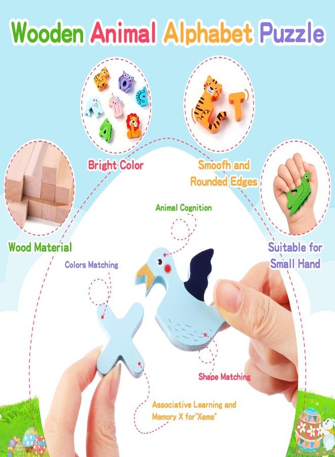 Vellibring 26 Pack Prefilled Easter Eggs with Animal Alphabet Wooden Puzzles, Plastic Easter Eggs with Animal ABC Learning Toys for Kids Easter Basket Stuffers Hunt Gifts Toddlers Classroom Prize - Image 3
