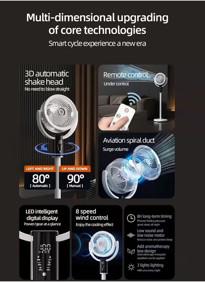 JCB CHIC - Stand Fan Pedestal Oscillating Fan,Floor Mounted Circulating Fan with Adjustable Height Built-In Aromatherapy and Mosquito Repellent Box 8-Speed Strong Wind Modes Remote Control and Automatic Left and Right(F5) - Image 1