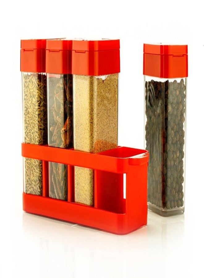 ONSUR Masala Spice Box 4 Sections Plastic Spice Container with Stand 4in1 Masala Container with 4 Jars Seasoning Box Set of 1 - Image 2