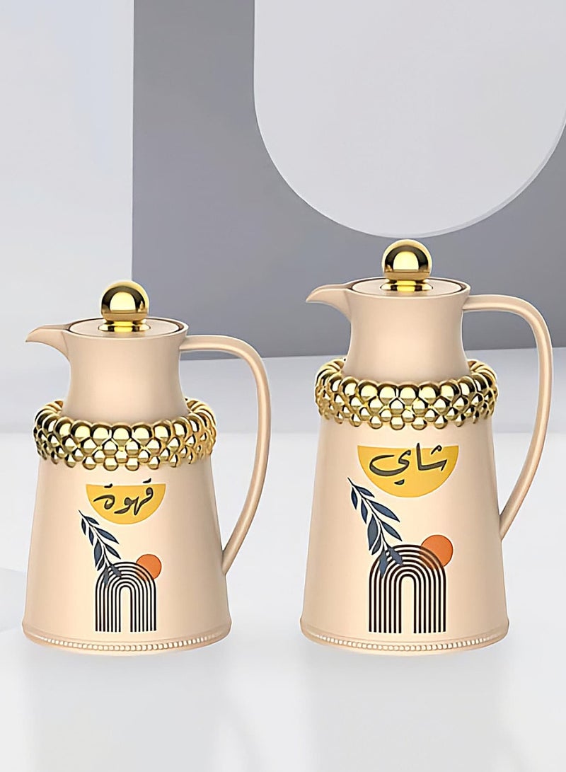 طقم ترامس من قطعتين من رويال كاميل 1لتر + 0.7 لتر  كوفي/ذهبي