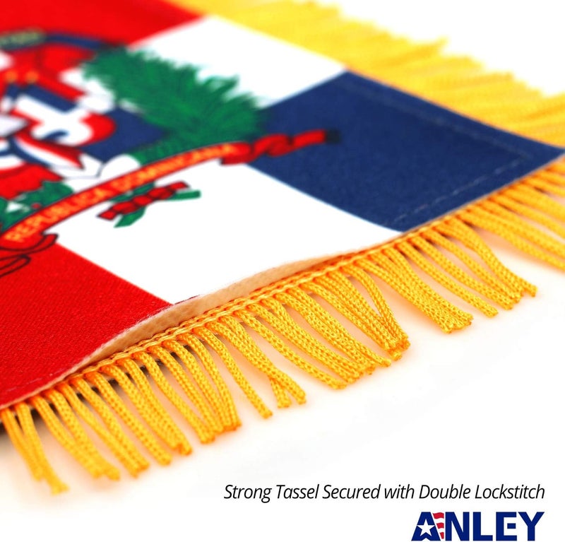 Anley 4 X 6 Inch Dominican Republic Fringy Window Hanging Flag - Mini Flag Banner & Car Rearview Mirror Décor - Fringed & Double Sided - Dominican Hanging Flag with Suction Cup - Image 2