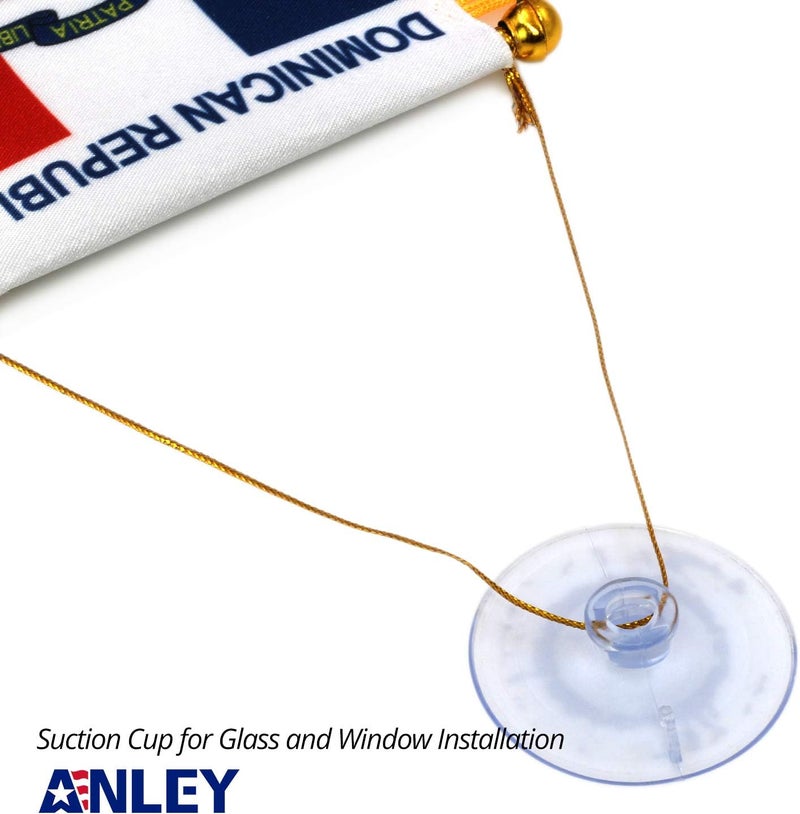 Anley 4 X 6 Inch Dominican Republic Fringy Window Hanging Flag - Mini Flag Banner & Car Rearview Mirror Décor - Fringed & Double Sided - Dominican Hanging Flag with Suction Cup - Image 3