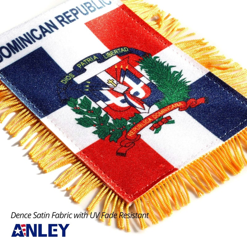 Anley 4 X 6 Inch Dominican Republic Fringy Window Hanging Flag - Mini Flag Banner & Car Rearview Mirror Décor - Fringed & Double Sided - Dominican Hanging Flag with Suction Cup - Image 4