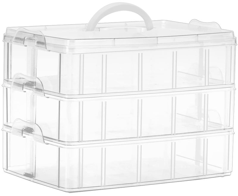 Sooyee 3-Tier Stackable Craft Organizers and Storage Box Plastic with 30 Compartments for Bead, Toys,Dolls, Arts and Craft, Washi Tape, Rock Collection, Ribbons,Clear - Image 1