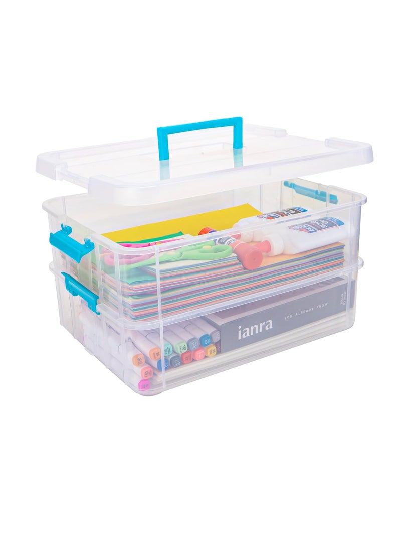 Sooyee 3-Tier Stackable Craft Organizers and Storage Box Plastic with 30 Compartments for Bead, Toys,Dolls, Arts and Craft, Washi Tape, Rock Collection, Ribbons,Clear