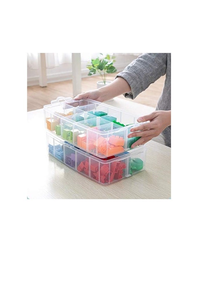 Sooyee 3-Tier Stackable Craft Organizers and Storage Box Plastic with 30 Compartments for Bead, Toys,Dolls, Arts and Craft, Washi Tape, Rock Collection, Ribbons,Clear