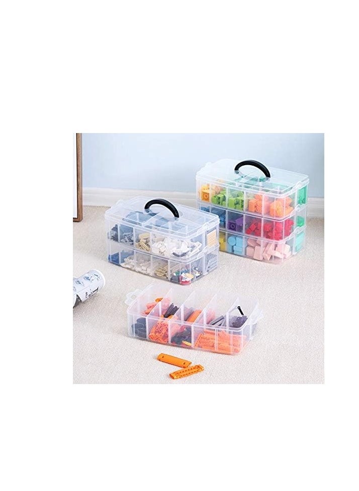 Sooyee 3-Tier Stackable Craft Organizers and Storage Box Plastic with 30 Compartments for Bead, Toys,Dolls, Arts and Craft, Washi Tape, Rock Collection, Ribbons,Clear