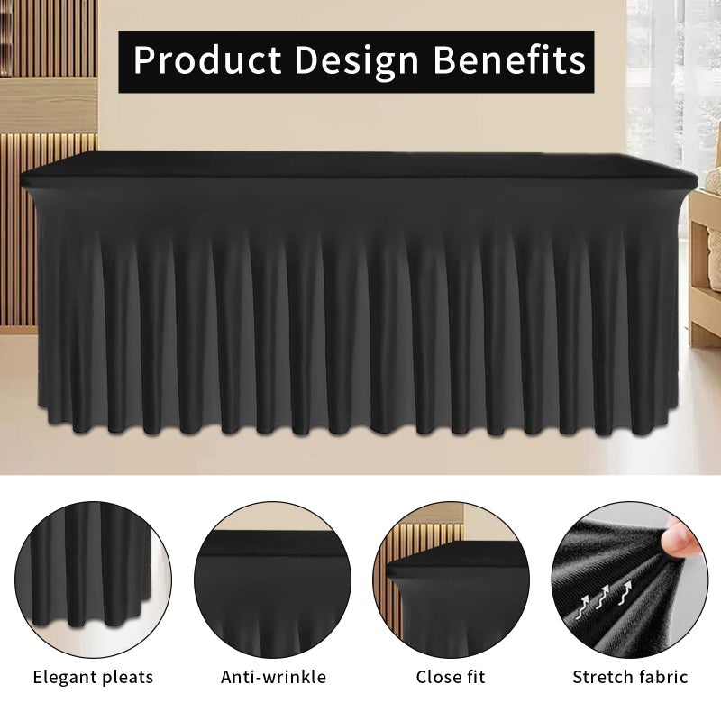 Tohetsuzp Black Spandex Tablecloth 2 Pack, Elastic Fitted Table Skirt for 6ft Rectangle Tables (72x30 Inch), Wrinkle-Free Washable Table Cover for Wedding, Banquet, Party, Events - Image 4