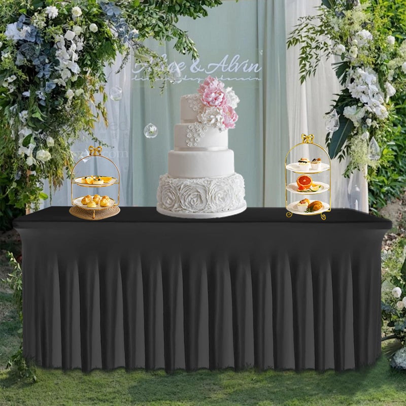 Tohetsuzp Black Spandex Tablecloth 2 Pack, Elastic Fitted Table Skirt for 6ft Rectangle Tables (72x30 Inch), Wrinkle-Free Washable Table Cover for Wedding, Banquet, Party, Events - Image 2