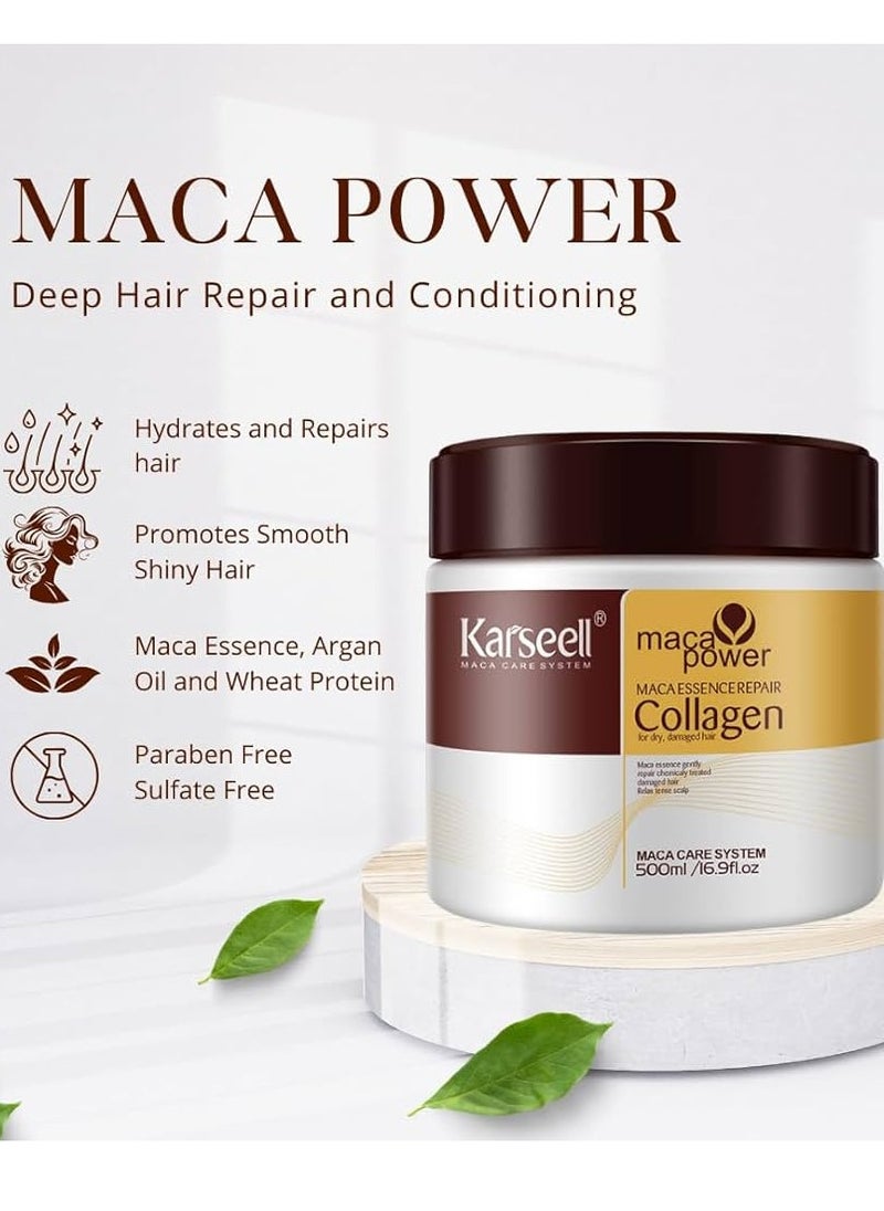 Karseell - Karseell Collagen Maca Hair Treatment Deep Repair Conditioning Hair Mask for Dry Damaged Hair 16.90 Fl oz 500ml - Image 1