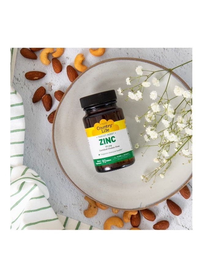 Country Life - Zinc 50mg, Target Mins, 90 Tablets, Certified Gluten Free, Certified Vegetarian - Image 1