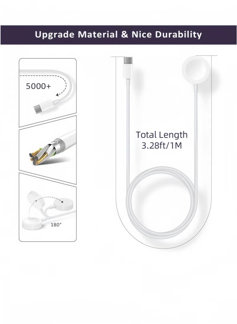 نوع-ج ساعة الشحن اللاسلكي المغناطيسي السريع ، مناسبة لمشاهدة ، كابل شحن الساعة المغناطيسية ، مناسبة لمشاهدة سلسلة 9/8/7 / فوق / فوق 2 / se 2/6/5/4/3/2/1 / se 1 ، كابل شحن نوع C (أبيض ، 1 متر) - Image 2