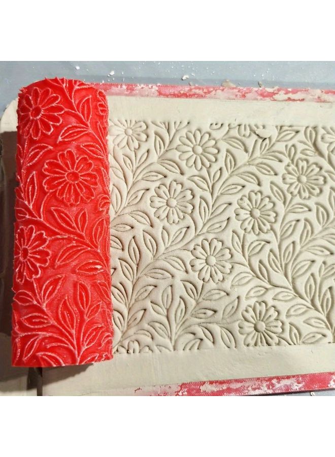 Daisy Meadow Embossing Roller For Polymer Clay Ceramic Textures Floral Embossing Tool Red White Design Embossing Roller Durable Craft Tool Jewelry Making Craft Projects Embossing Supplies - Image 1