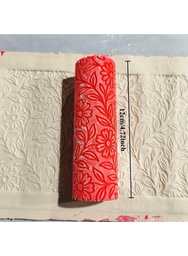 Daisy Meadow Embossing Roller For Polymer Clay Ceramic Textures Floral Embossing Tool Red White Design Embossing Roller Durable Craft Tool Jewelry Making Craft Projects Embossing Supplies - Image 2