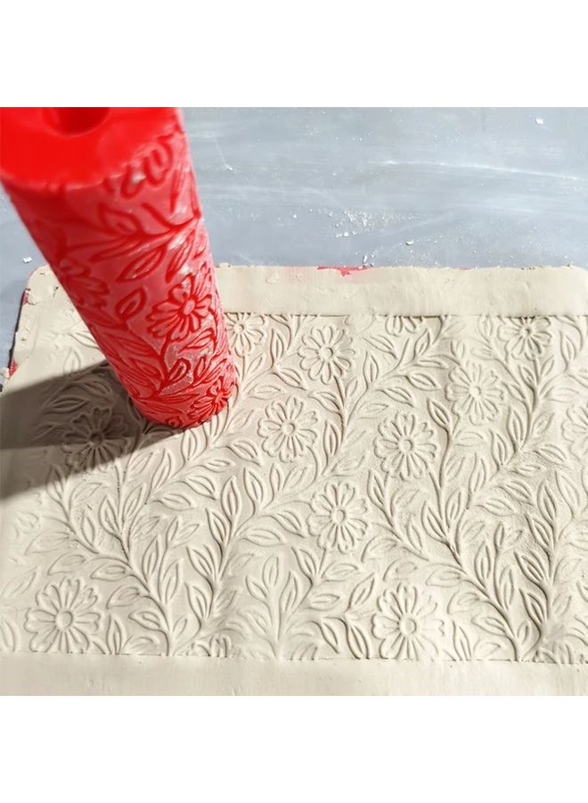 Daisy Meadow Embossing Roller For Polymer Clay Ceramic Textures Floral Embossing Tool Red White Design Embossing Roller Durable Craft Tool Jewelry Making Craft Projects Embossing Supplies - Image 4