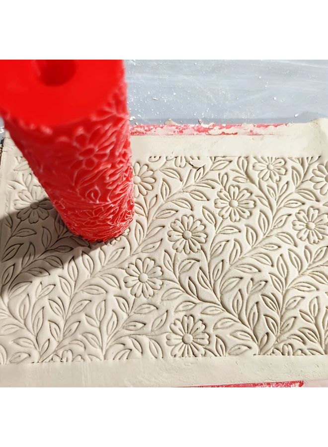Daisy Meadow Embossing Roller For Polymer Clay Ceramic Textures Floral Embossing Tool Red White Design Embossing Roller Durable Craft Tool Jewelry Making Craft Projects Embossing Supplies - Image 3