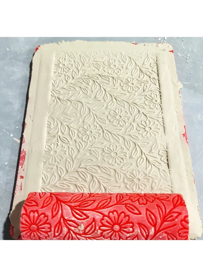 Daisy Meadow Embossing Roller For Polymer Clay Ceramic Textures Floral Embossing Tool Red White Design Embossing Roller Durable Craft Tool Jewelry Making Craft Projects Embossing Supplies - Image 5