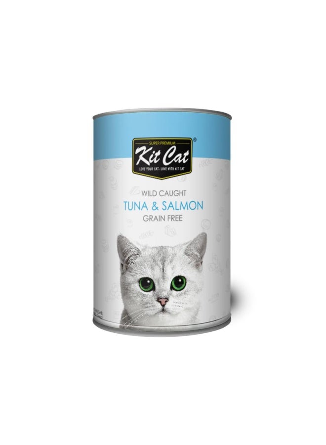 Kit Cat Super Premium Wild Caught Tuna & Salmon Grain-Free Wet Cat Food 400g Can for Healthy Skin Strong Muscles and Balanced Nutrition