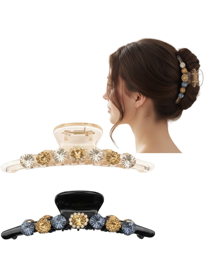 Dantiya 2 Pcs Luxury Jeweled Hair Claw Clips for Women – Strong Hold Crystal Hair Clips for Thick & Long Hair, Non-Slip Large Clamps for Styling, Pinning Bangs, Buns & Everyday Hairstyles, Party, Valentine's Day, Birthday, Office & Special Occasions - Image 1