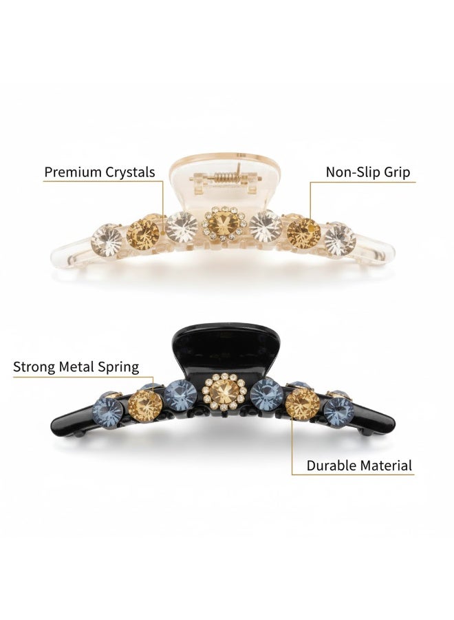 Dantiya 2 Pcs Luxury Jeweled Hair Claw Clips for Women – Strong Hold Crystal Hair Clips for Thick & Long Hair, Non-Slip Large Clamps for Styling, Pinning Bangs, Buns & Everyday Hairstyles, Party, Valentine's Day, Birthday, Office & Special Occasions - Image 2