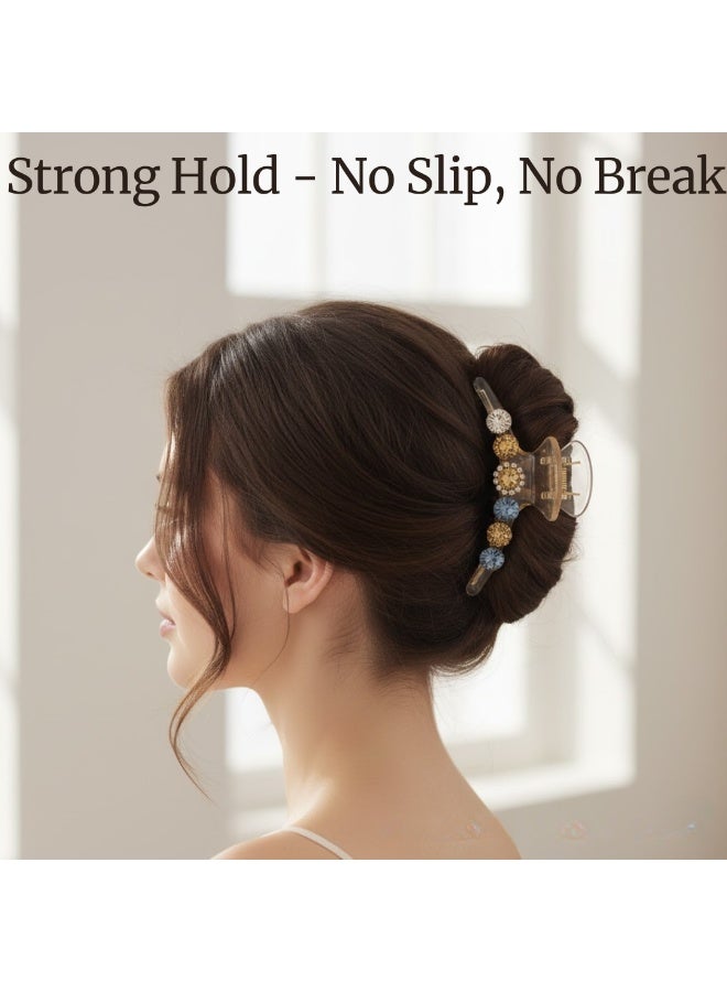 Dantiya 2 Pcs Luxury Jeweled Hair Claw Clips for Women – Strong Hold Crystal Hair Clips for Thick & Long Hair, Non-Slip Large Clamps for Styling, Pinning Bangs, Buns & Everyday Hairstyles, Party, Valentine's Day, Birthday, Office & Special Occasions - Image 3