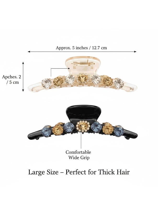 Dantiya 2 Pcs Luxury Jeweled Hair Claw Clips for Women – Strong Hold Crystal Hair Clips for Thick & Long Hair, Non-Slip Large Clamps for Styling, Pinning Bangs, Buns & Everyday Hairstyles, Party, Valentine's Day, Birthday, Office & Special Occasions - Image 4