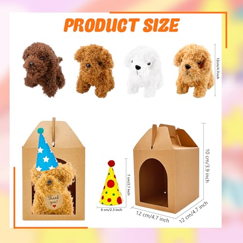 Haconba 12 Set Adopt A Teddy Puppy Party Favors with 12 Mini Plush Teddy Dog Stuffed Animals 12 Pcs Birthday Hats and 12 Pcs Kraft Paper Boxes for Adopt Pet Theme Birthday Party Supplies - Image 5