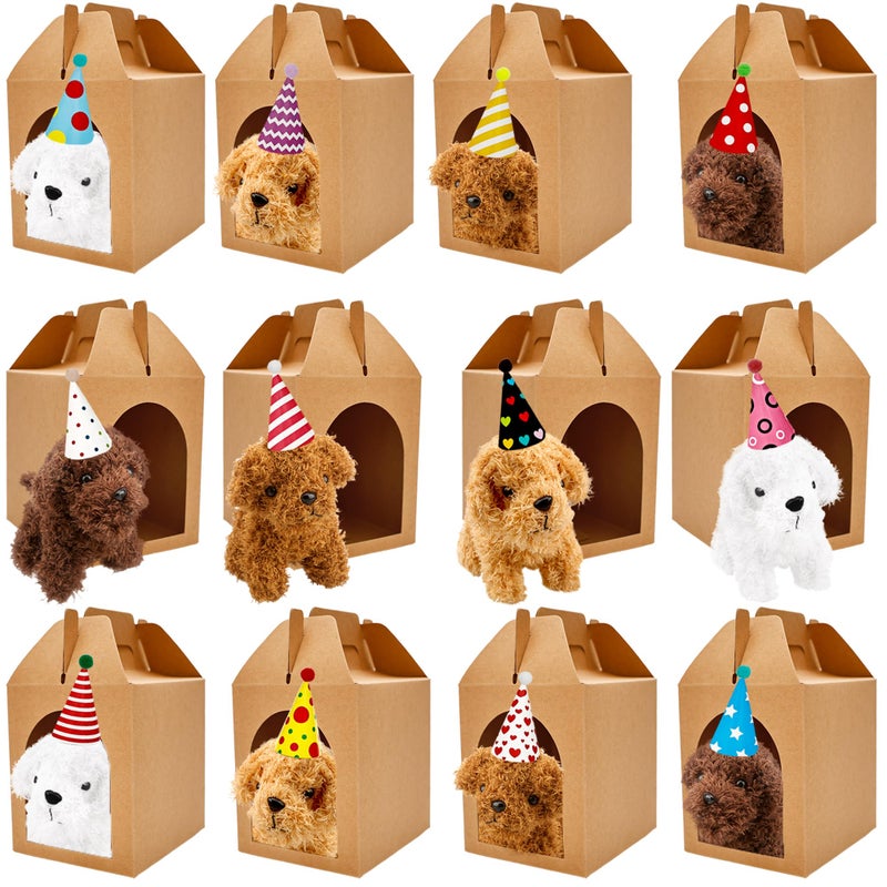 Haconba 12 Set Adopt A Teddy Puppy Party Favors with 12 Mini Plush Teddy Dog Stuffed Animals 12 Pcs Birthday Hats and 12 Pcs Kraft Paper Boxes for Adopt Pet Theme Birthday Party Supplies - Image 3