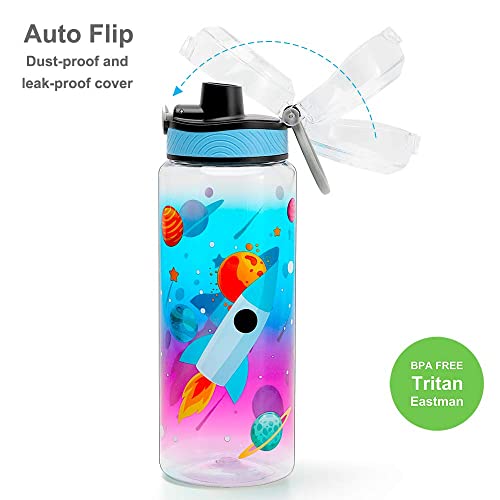 Home Tune 23oz Kids Water Bottle for School Boys, BPA FREE Tritan, Leak Proof Flip Top Lid, Easy Clean, Carry Handle - Rocket - Image 4