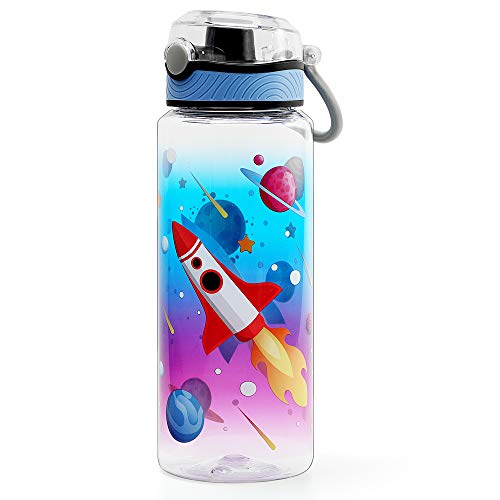 Home Tune 23oz Kids Water Bottle for School Boys, BPA FREE Tritan, Leak Proof Flip Top Lid, Easy Clean, Carry Handle - Rocket - Image 1