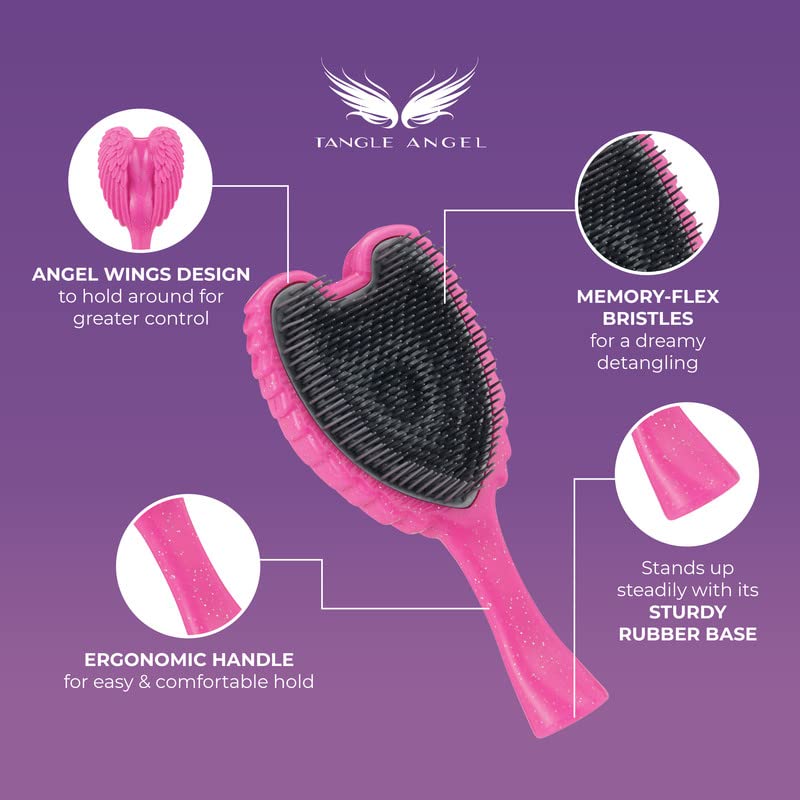 Tangle Angel Hair Detangler Brush Detangling Brush for Thick Hair with Soft Bristles Angel Wing Design Long Handle Water Resistant Tangle Angel Reborn Hairbrush for Shower Hairstyling Pink Sparkle - Image 3