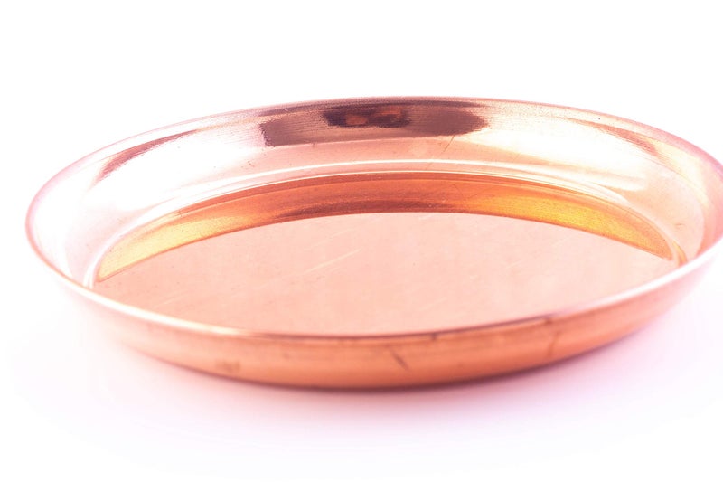 ROLIMOLI Pure Copper Thali Tray Plate, Serving Tea Coffee, Home D?cor, Tableware, 8 inch - Image 1