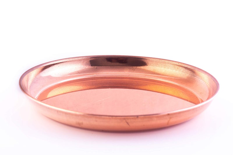 ROLIMOLI Pure Copper Thali Tray Plate, Serving Tea Coffee, Home D?cor, Tableware, 8 inch - Image 2